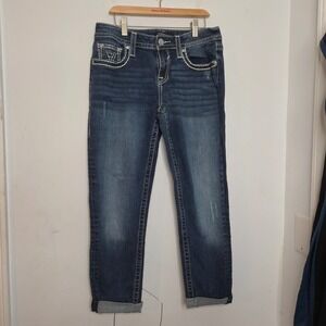 Vigoss Heritage Fit Capri Jeans Dark Wash Embroidered Cuffed Size 8 L25